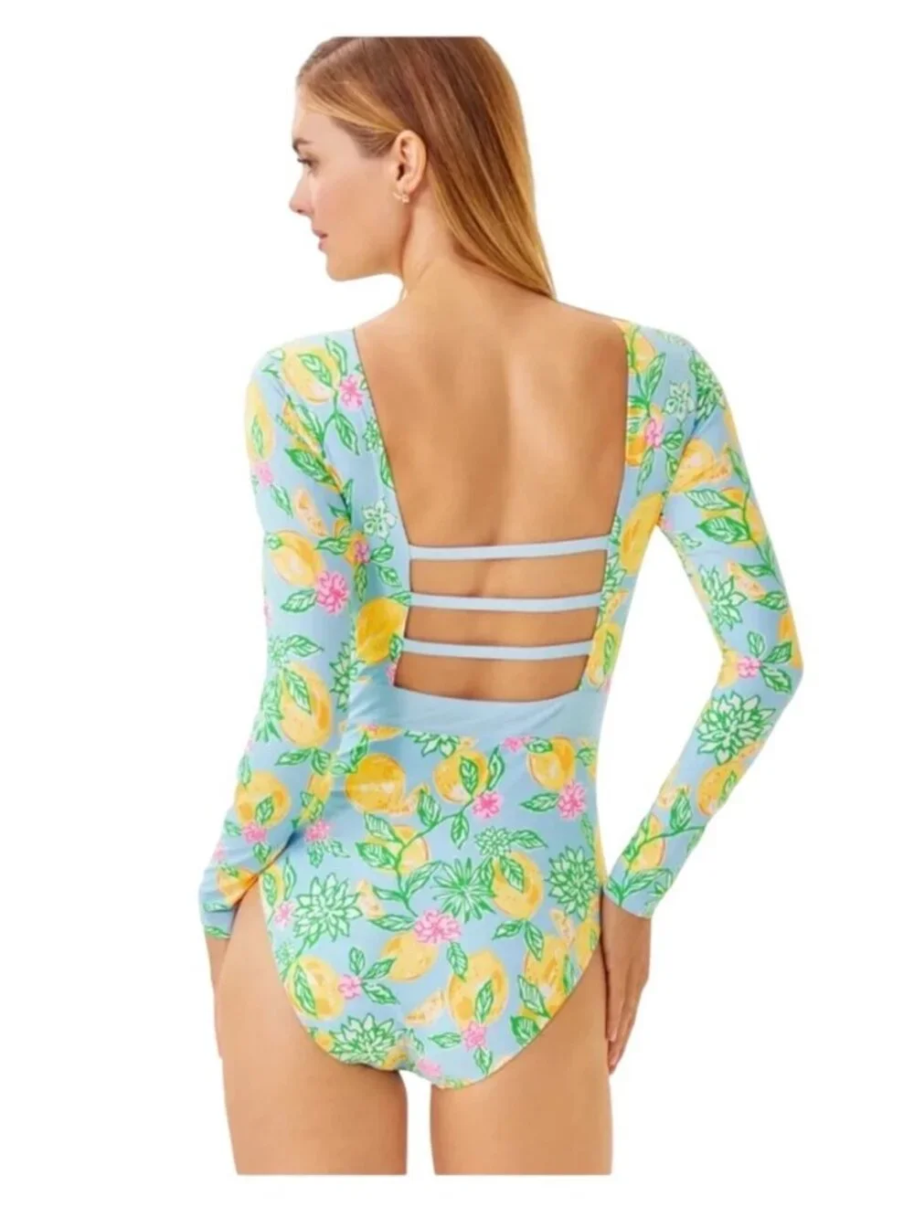 Lilly Pulitzer NWT Jesper Rashguard Swimsuit 12 Bluette Make Lemonade Print UPF
